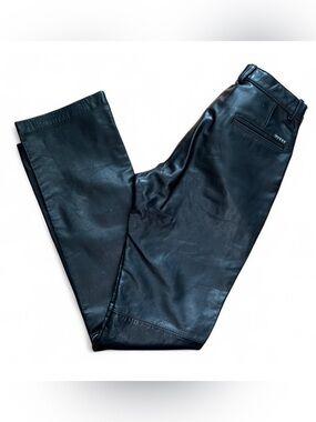 Guess Black Leather Pants with Branded Button Detail